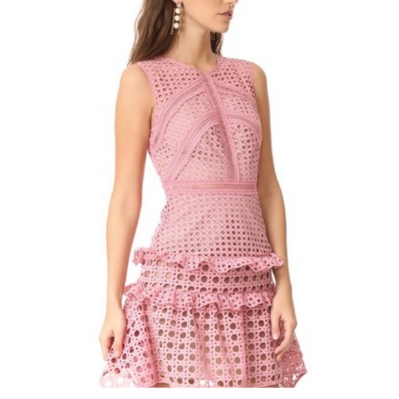 SELF PORTRAIT | Crosshatch Frill Mini Dress Mini Dress in Pink 💕 - Picture 2 of 9